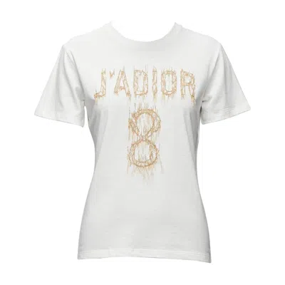 Pre-owned Dior Christian  Ja 8 Gold Lurex Embroidery White Cotton Linen Tshirt Xs