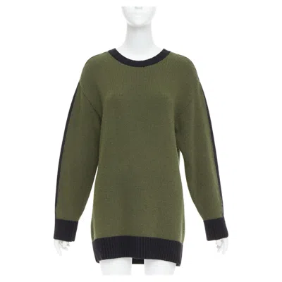 Pre-owned Dior Christian  J'a 8 Navy Green Wool Cashmere Ringer Sweater Fr38 M