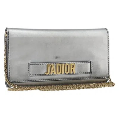 Pre-owned Dior Christian  J'a Croisiere Chain Wallet Leather Silver Leather Clutche & Pouche Bag (