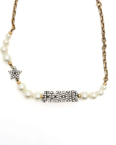 Pre-owned Dior Christian  J'a Pearl Choker In Gold