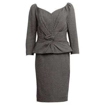 Pre-owned Dior Christian  John Galliano Houndstooth Skirt Suit W/ Gathered Bar Jacket In Black