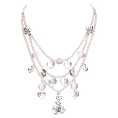 Pre-owned Dior Christian  John Galliano Vintage Silver Pink Heart Logo Tiered Necklace