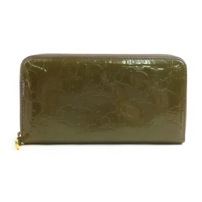 Pre-owned Dior Christian  Khaki Patent Leather Long Wallet (bi-fold) () In Brown