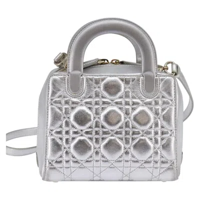 Pre-owned Dior Christian  Lady Cannage Matelassé Silver Leather Bag ()