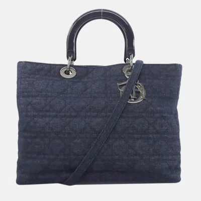 Pre-owned Dior Christian  Lady Cannage Tote Handbag Denim In Blue