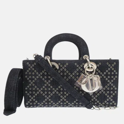 Pre-owned Dior Christian  Lady D-joy Cannage Medium Denim Blue Handbag
