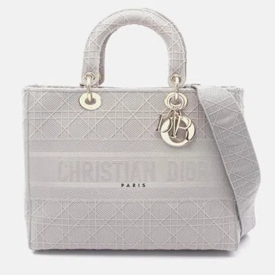 Pre-owned Dior Christian  Lady D-lite Large Cannage Handbag Canvas Gray