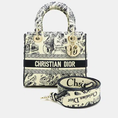 Pre-owned Dior Christian  Lady D-lite Medium White Canvas Handbag In Black