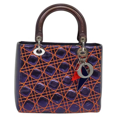 Pre-owned Dior Christian  Lady  Bag Anselm Reyle Cannage Quilt Leather Purple Leather Bag ()