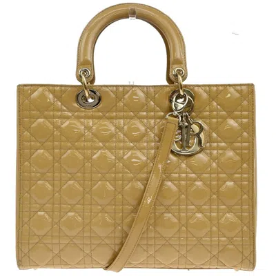Pre-owned Dior Christian  Lady  Bag Cannage Quilt Patent Yellow Patent_leather Handbag ()