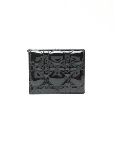Dior Christian  Lady  Bloom Patent Flap Card Holder In Black
