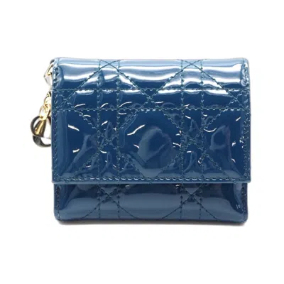Pre-owned Dior Christian  Lady  Blue Patent Leather Wallet (tri-fold) ()
