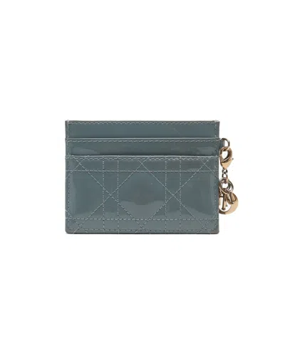 Pre-owned Dior Christian  Lady  Cannage Patent Card Holder In Blue