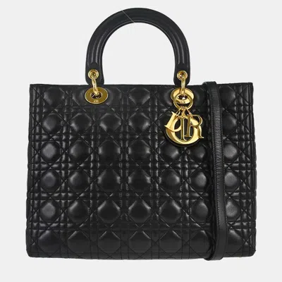 Pre-owned Dior Christian  Lady  Large Black Lambskin Cannage Top Handle Bag