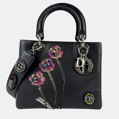 Pre-owned Dior Christian  Lady  Medium Embroidered Tote Bag In Black