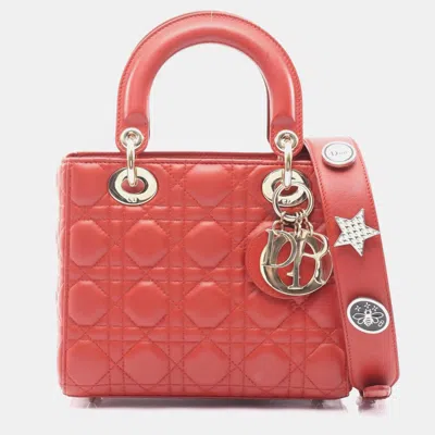Pre-owned Dior Christian  Lady  My Abc Lady Small Cannage Handbag Leather Bordeaux In Red