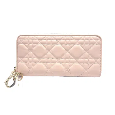 Pre-owned Dior Christian  Lady  Pink Beige Leather Long Wallet (bi-fold) ()