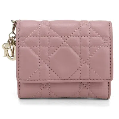 Pre-owned Dior Christian  Lady  Pink Leather Middle Wallet (tri-fold) ()