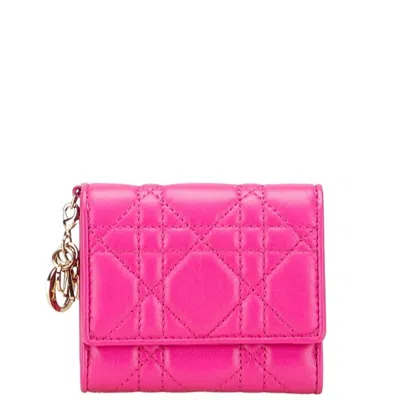 Pre-owned Dior Christian  Lady  Pink Leather Wallet (tri-fold) ()