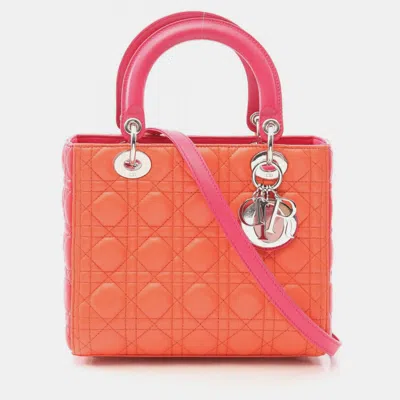 Pre-owned Dior Christian  Lady  Shoulder Handbag Leather Coral Orange Pink