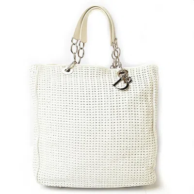 Pre-owned Dior Christian  Lady  Silver White Leather Tote Bag () In Silver, White