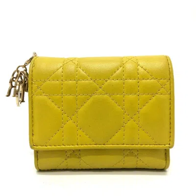 Pre-owned Dior Christian  Lady  Yellow Leather Wallet (tri-fold) ()