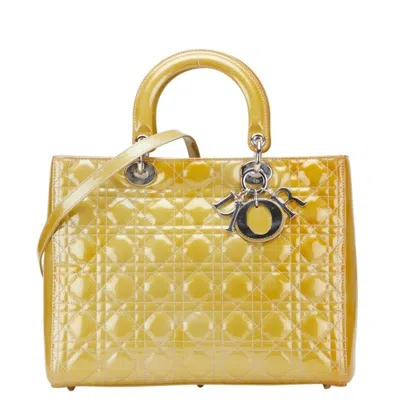 Pre-owned Dior Christian  Lady  Yellow Patent Leather Handbag Shoulder Bag ()