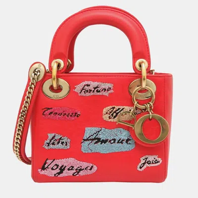 Pre-owned Dior Christian  Lady Mini Handbag Leather Vermilion In Red