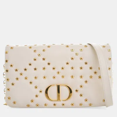 Pre-owned Dior Christian  Lambskin Lucky Star Caro Bag In White