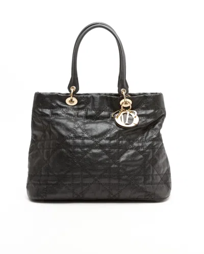 Dior Christian  Large Cannage Coated Canvas Lady  Bag In Black