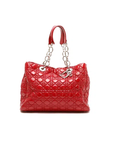 Dior Christian  Large Cannage Patent Shopping Tote Bag In Red