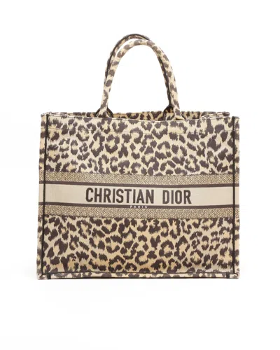 Dior Christian  Large Leopard Mizza Book Tote Bag In Brown