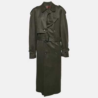 Pre-owned Dior Christian  Le Connaisseur Grey Wool Blend Double Beasted Trench Coat L