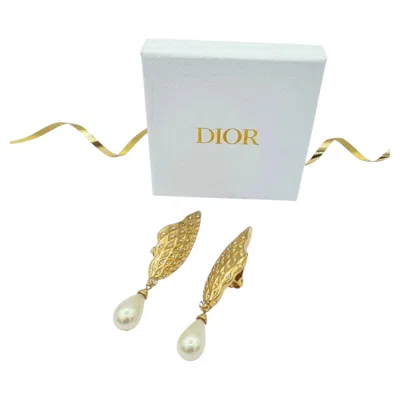 Pre-owned Dior Christian  Leaf-shaped Pearl & Crystal Clip-on Earrings 1970s In Multi