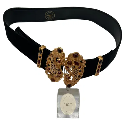 Pre-owned Dior Christian  Leather And Gripoix Belt In Black