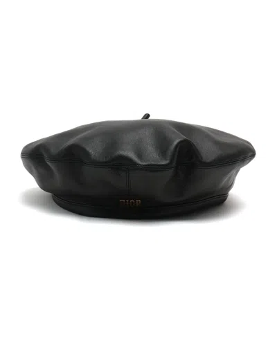 Pre-owned Dior Christian  Leather Beret Hat, Size 57 In Black