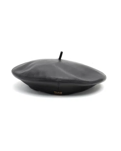 Dior Christian  Leather Beret, Size 56 In Black