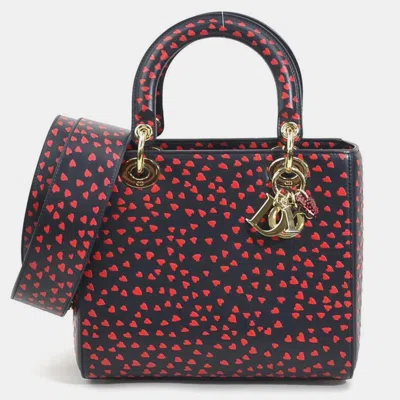 Pre-owned Dior Christian  Leather Navy X Red I Love Paris Lady Shoulder Bag In Navy Blue