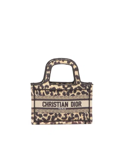 Dior Christian  Leopard Mizza Embroidered Mini Book Tote Bag In Brown