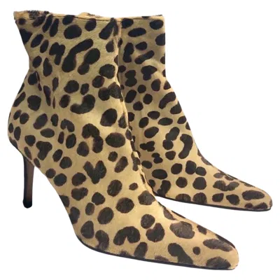 Pre-owned Dior Christian  Leopard Pattern Horse Hair Leather Ankle Boots (unworn) In Brown