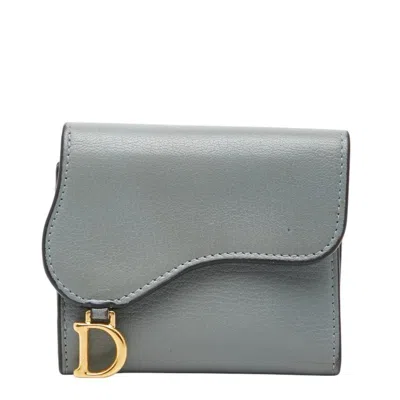 Pre-owned Dior Christian  Light Blue Gray Leather Wallet (bi-fold) ()