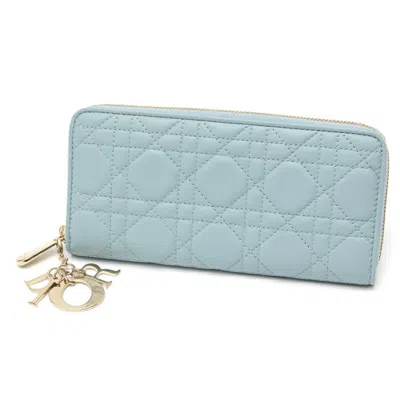 Pre-owned Dior Christian  Light Blue Leather Long Wallet (bi-fold) ()