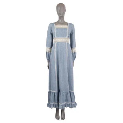 Pre-owned Dior Christian  Light Blue Linen 2018 Lace Trim Maxi Dress 40 M