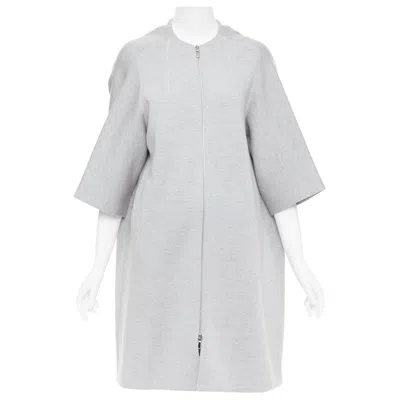 Pre-owned Dior Christian  Light Grey Wool Blend Jersey Cocoon Half Sleeve Coat Fr36 S In Gray