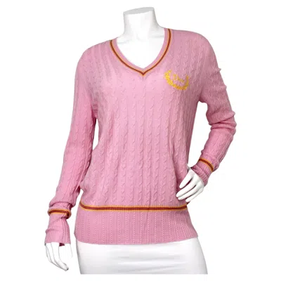 Pre-owned Dior Christian  Light Pink Cable-knit Cashmere V-neck Sweater