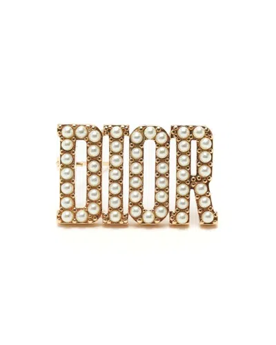 Dior Christian  Logo Brooch In Gold