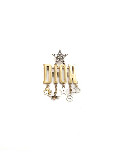 Dior Christian  Logo Brooch In Yellow