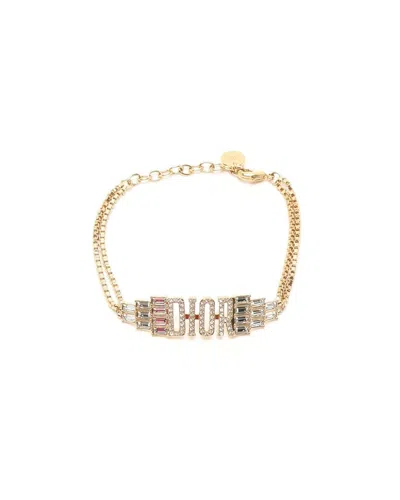 Dior Christian  Logo Rhinestone Bracelet In Gold