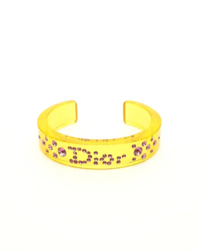 Dior Christian  Logo Rhinestone Cuff Bracelet In Yellow