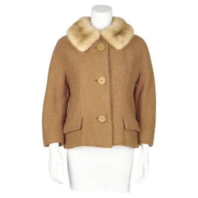 Pre-owned Dior Christian  London 1950's Demi Couture Tan Wool Jacket With Trim In Brown